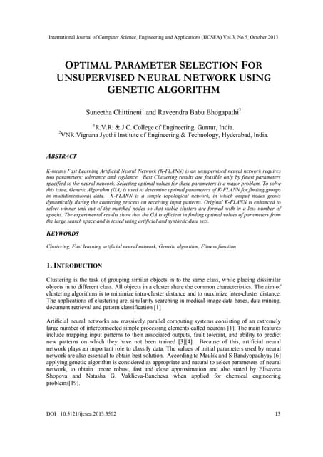 Optimal parameter selection for unsupervised neural network using genetic alg...