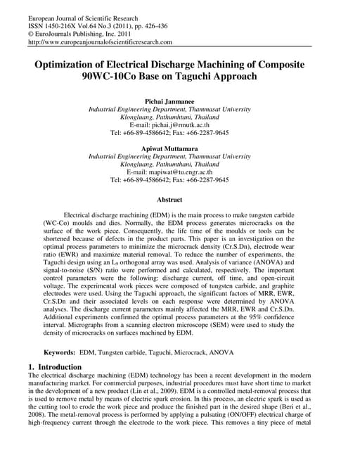 Optimization of electrical discharge machining