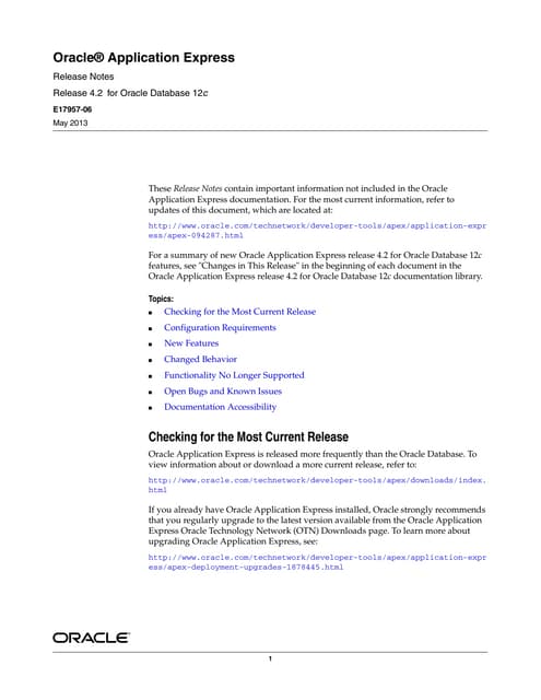 Oracle database 12c application express release notes