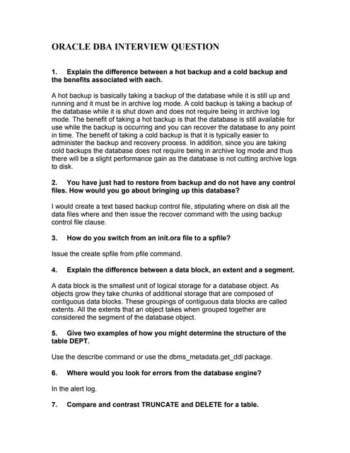 Oracle dba interview question