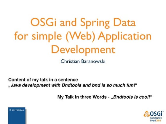 OSGi and Spring Data  for simple (Web) Application Development