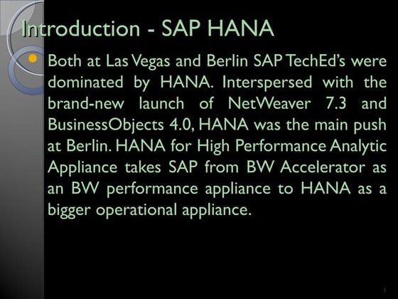 Overview and what is sap hana 1.0 online training 