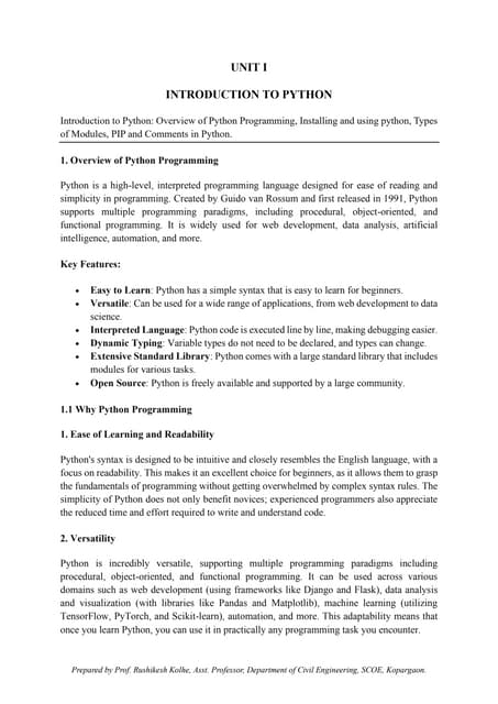 Programming in Civil Engineering_UNIT 1_NOTES