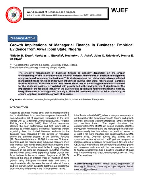 Growth Implications of Managerial Finance in Business: Empirical Evidence fro...