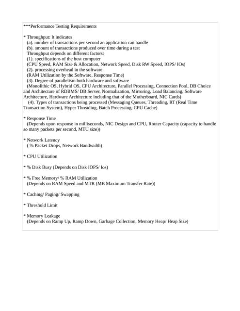 Performance Engineering Requirements
