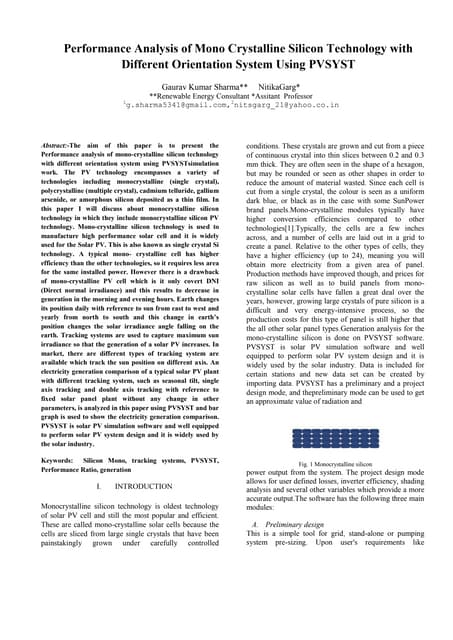 Performance analysis of mono crystalline silicon technology with different or...