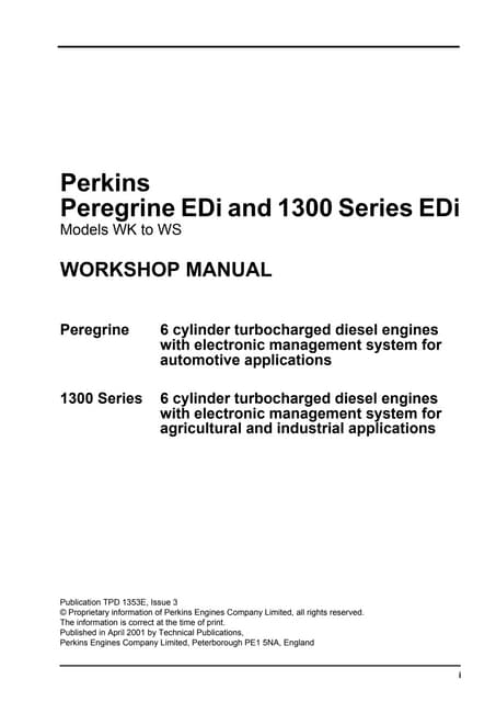 Perkins peregrine edi and 1300 series edi wm diesel engine service repair manual