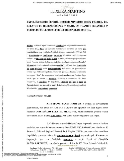 Defesa de Lula volta a pedir suspeição de Sergio Moro