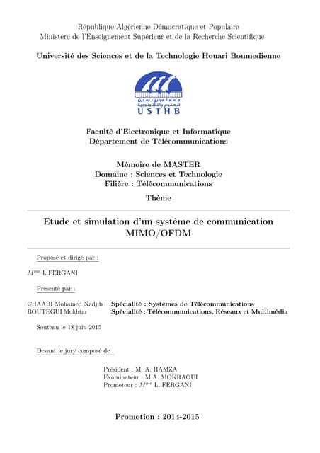 Etude et simulation d'un système MIMO OFDM