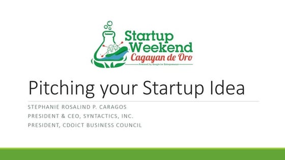 SWCDO 101: Pitching your startup idea
