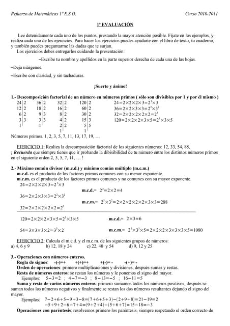 Plan de recuperación 1º e.s.o. Matemáticas.