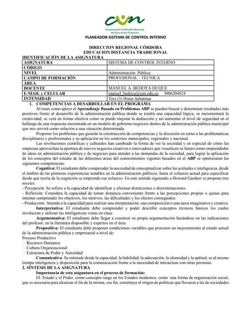Planeador sistema de control interno