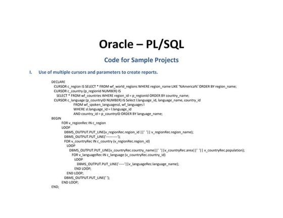 PL/SQL Code for Sample Projects