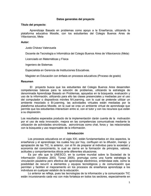 Aprendizaje Basado en problemas como apoyo a la Enseñanza, utilizando la plat...