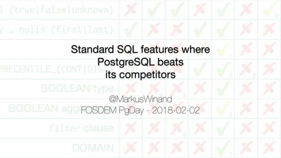 Standard SQL features where PostgreSQL beats its competitors