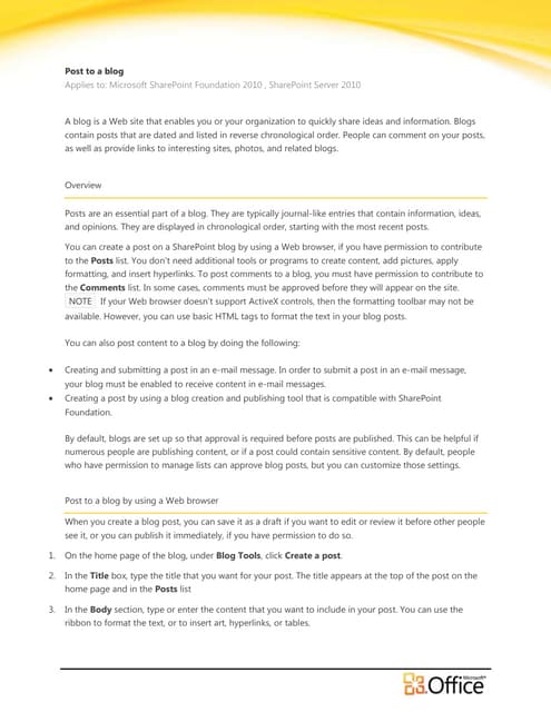 Post to a blog in sp 2010   epc