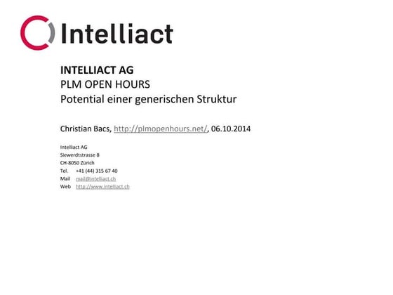 PLM Open Hours - Das Potential generischer Produkstrukturen