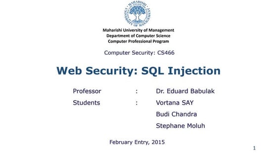 Web Security: SQL Injection