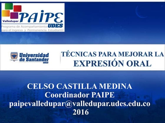 Técnicas para Mejorar la Expresión Oral - Programa PAIPE UDES Valledupar 