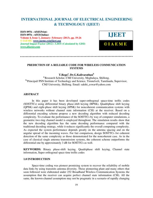 Prediction of a reliable code for wireless communication systems