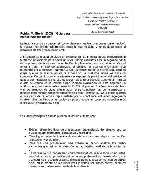 Robles V. Gloria. Guía para presentaciónes orales