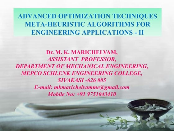ADVANCED OPTIMIZATION TECHNIQUES META-HEURISTIC ALGORITHMS FOR ENGINEERING AP...