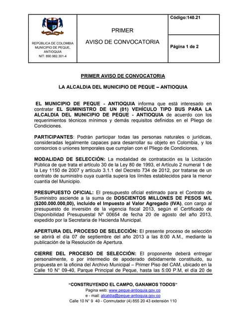 Primer aviso de convocatoria