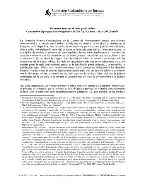 Alarmante reforma al fuero penal militar