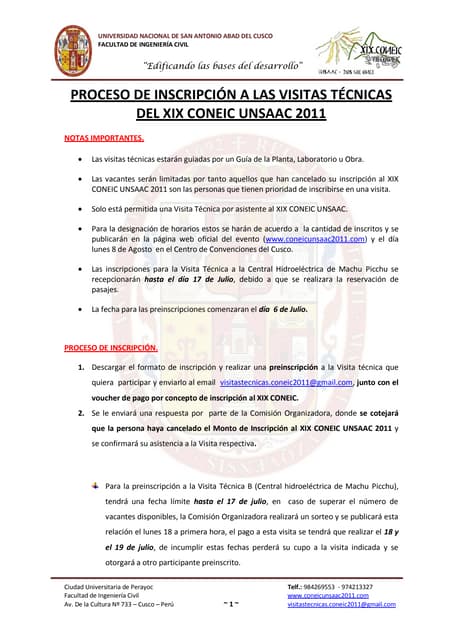 Proceso de Inscripción Visitas Técnicas