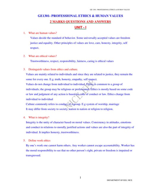 Professional ethics  2 mark & 16 mark question bank