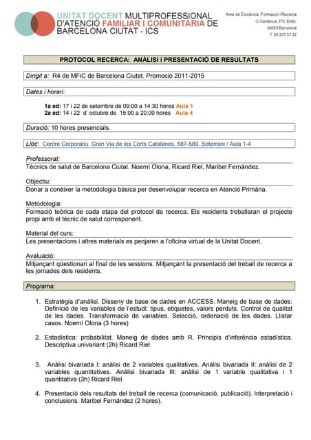 Programa curs Protocol de Recerca: anàlisi de resultats R4