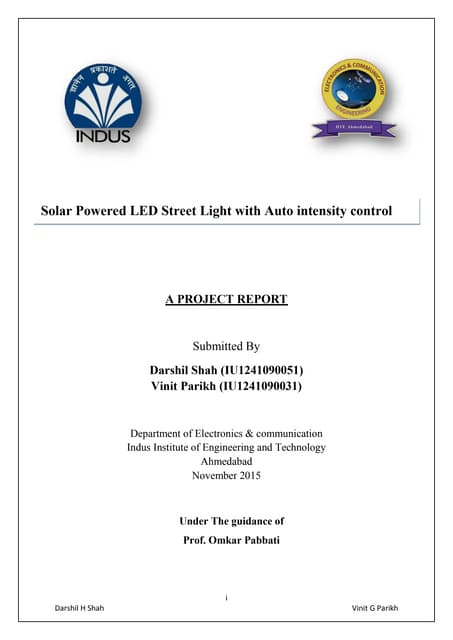 Final project report on Solar street light 