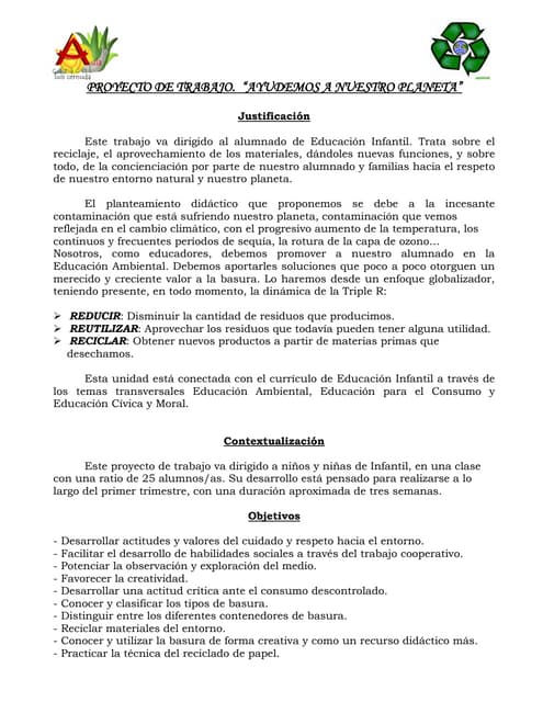 Proyecto  ayudemos a nuestro planeta