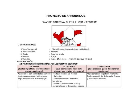 Proyecto de aprendizaje del diadelamadre