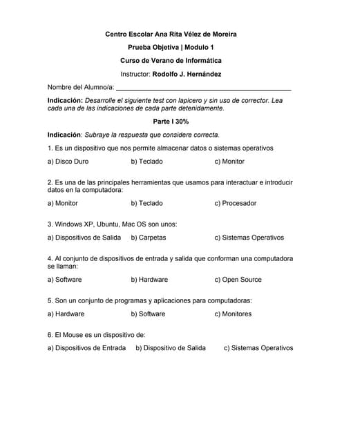 Prueba Objetiva Modulo 1 | Curso de Verano de Informática 2014