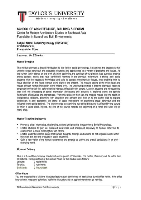 Social Psychology Module Outline