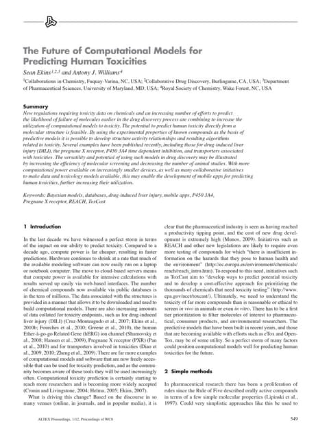 The Future of Computational Models for Predicting Human Toxicities