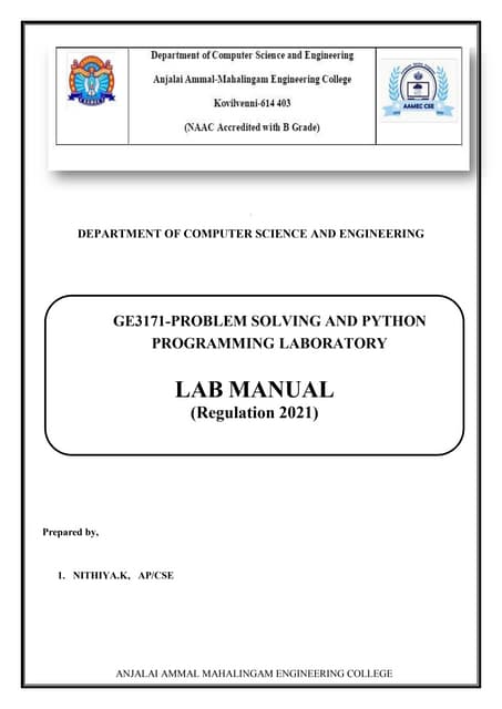 GE3171-PROBLEM SOLVING AND PYTHON PROGRAMMING LABORATORY