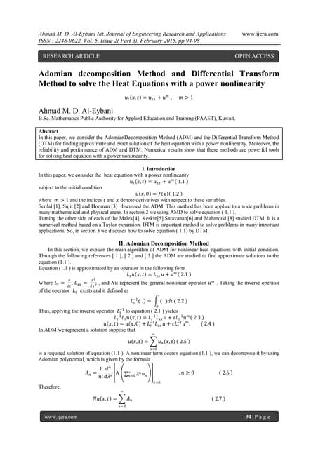 Adomian decomposition Method and Differential Transform Method to solve the H...