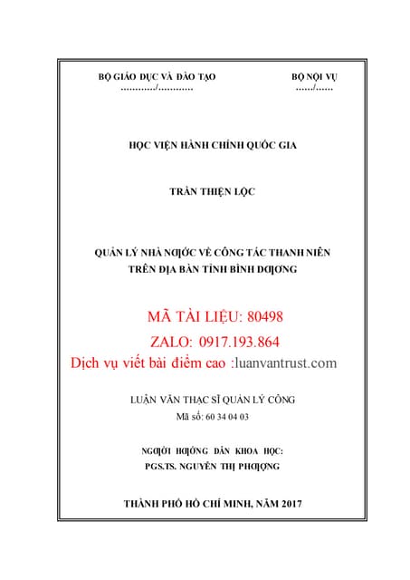 Quản lý nhà nước về công tác thanh niên trên địa bàn tỉnh Bình Dương