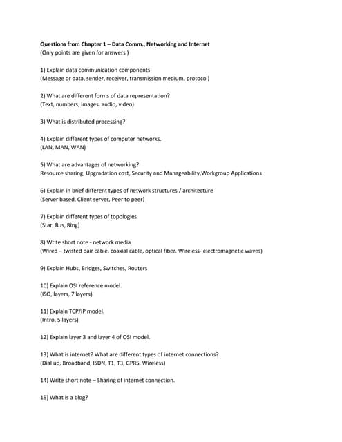 Questions from chapter 1 data communication and networking