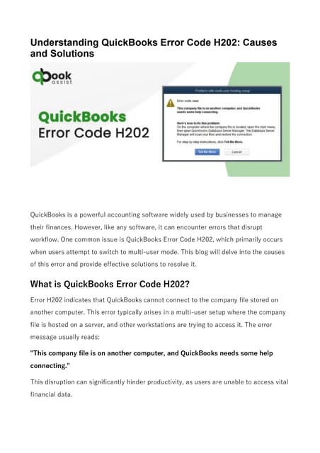 Fix QuickBooks Error Code H202 in Multi-User Mode