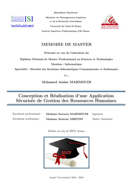 Rapport (Mémoire de Master) de stage PFE pour  l’obtention du Diplôme National de Master