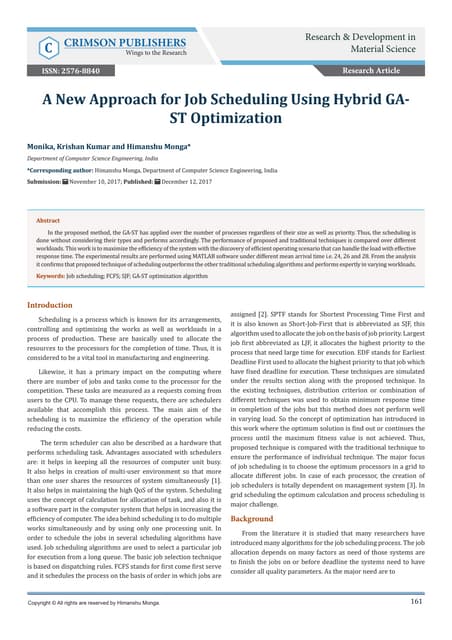 A New Approach for Job Scheduling Using Hybrid GA-ST Optimization-Crimson Pub...