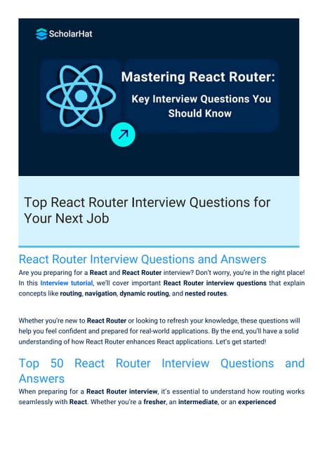 React Router Interview Questions PDF By ScholarHat