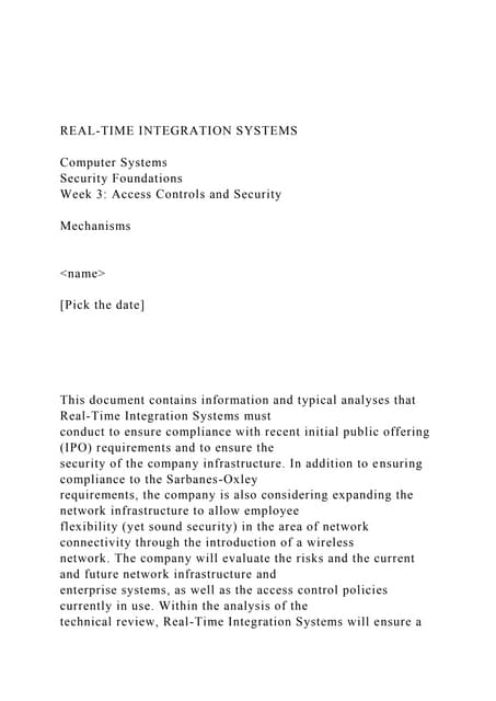 REAL-TIME INTEGRATION SYSTEMS Computer Systems Security .docx