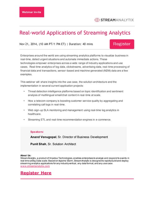 Real-world Applications of Streaming Analytics- StreamAnalytix Webinar
