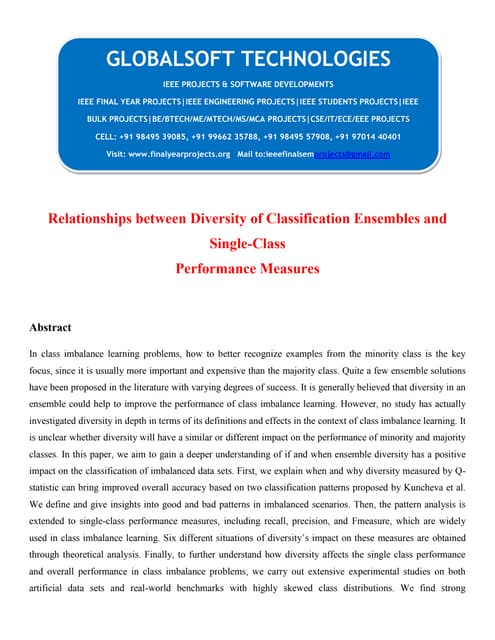 Relationships between diversity of classification ensembles and single class