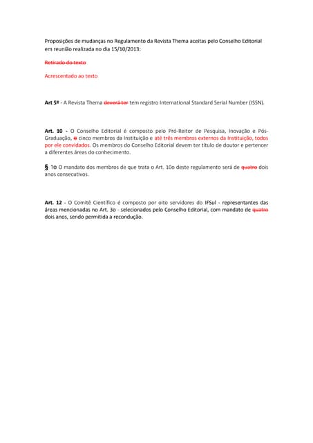 Relatorio  alteraþ§es regulamento thema
