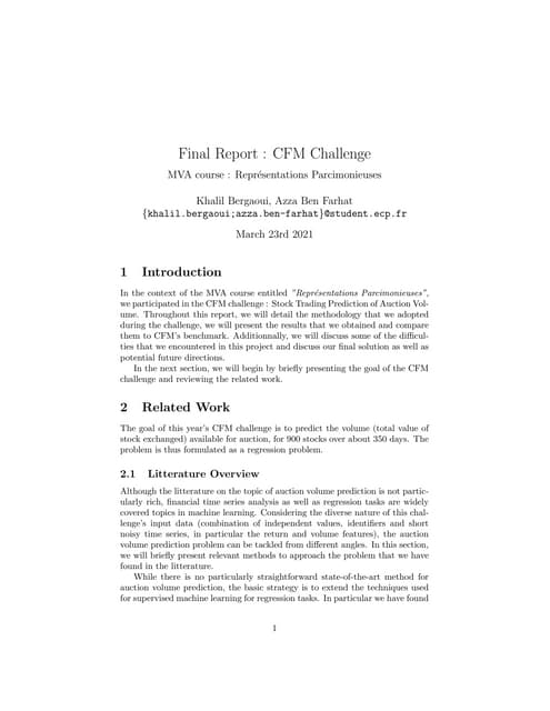 CFM Challenge - Course Project